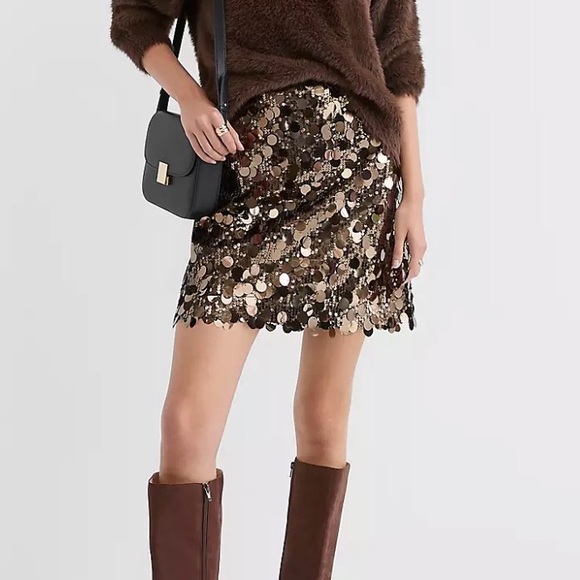Loft Brown Sequin Mini Skirt Size 8 NWT - Picture 1 of 3